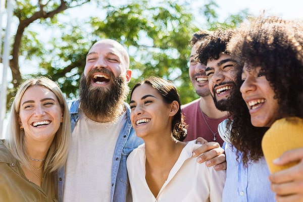 Candid shot of friends outside